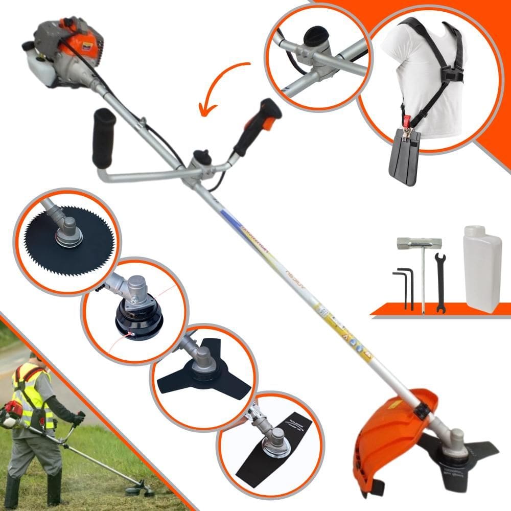 Roçadeira  Completa Vulcan VR330P À Gasolina 2T 33cc 1,2HP de Potência Com Guidão Anti-Vibração Kit 3 Lâminas de Corte e Cabeçote de Nylon