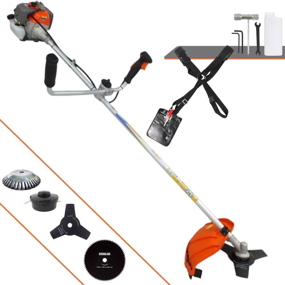 Roçadeira Robusta Vulcan VR330P À Gasolina 2T 33cc 1,2HP 4 Opções de Corte Com Lâmina 3 Pontas, Lâmina 80 Dentes, Escova de Aço e Carretel de Nylon