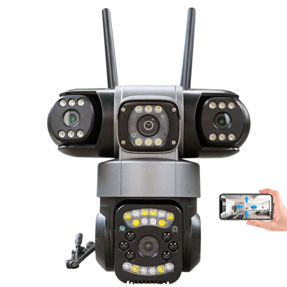 Camera de Segurança Lente Tripla 360 Graus Wifi App Microfone Audio Sensor de Movimento Visao Noturna Monitoramento