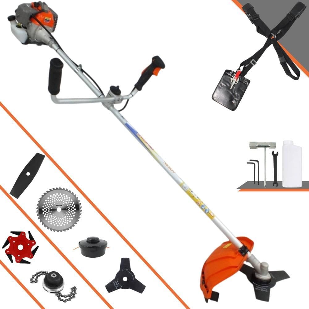 Roçadeira À Gasolina Vulcan VR330P 33cc 1,2HP Alta Rotação Com Cabeçote de Nylon + Facas 2 Pontas, 3 Pontas, 6 Pontas, 40 Dentes de Vídea e Trimmer