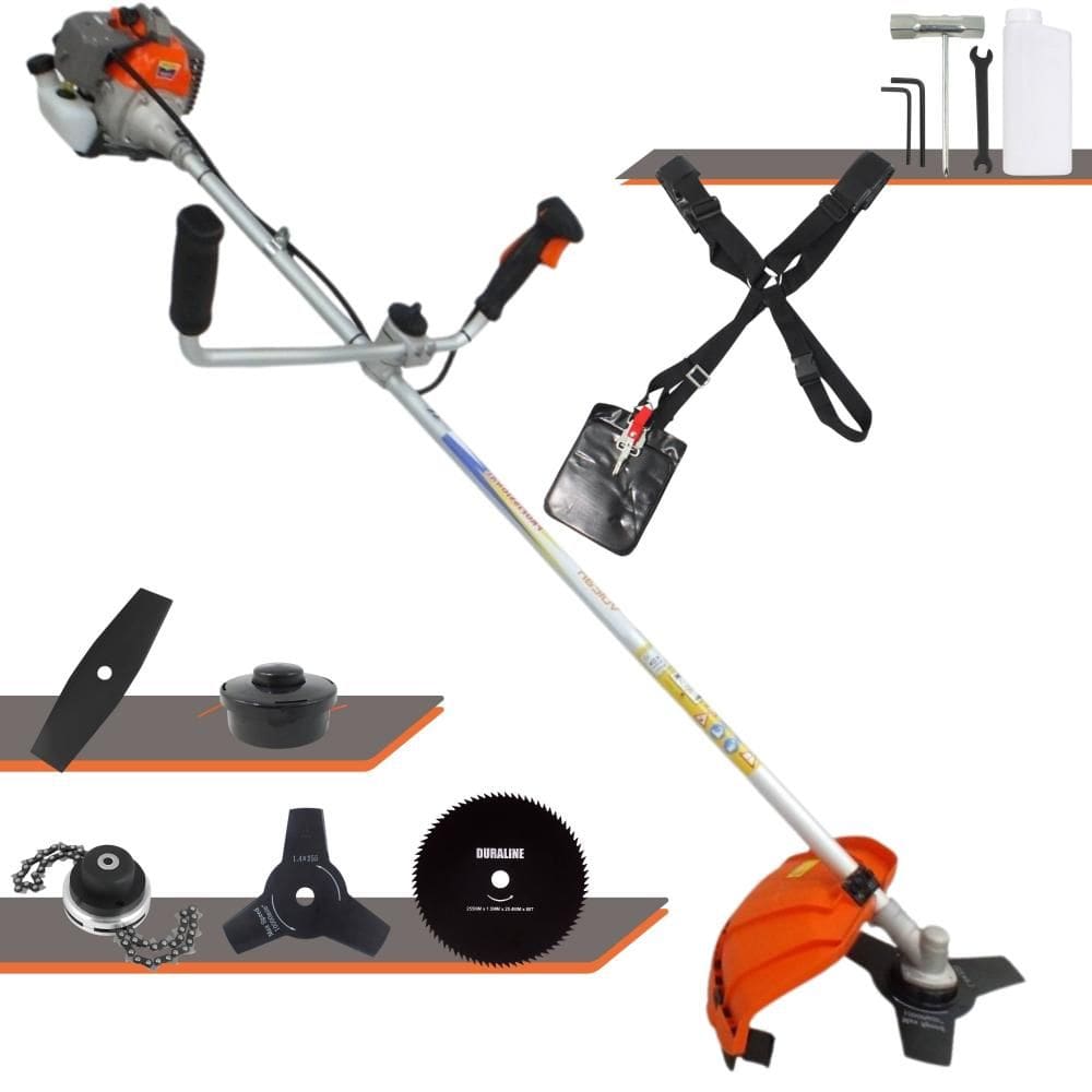 Roçadeira VR330-P Vulcan À Gasolina 33cc 1,2HP 5 Em 1 Com Guidão Anti-Vibração Carretel + Faca 2 Pontas + Faca 3 Pontas + Faca 80 Dentes + Trimmer