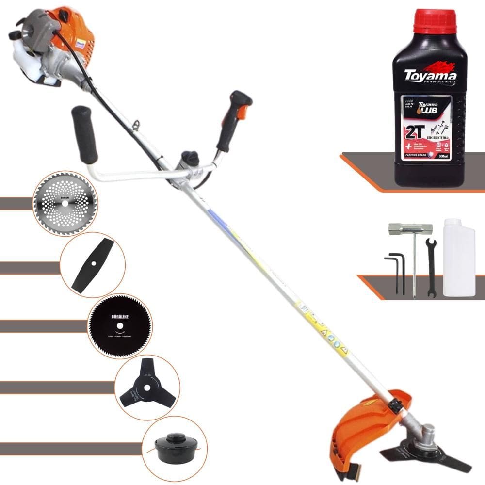 Roçadeira Vulcan VR430P À Gasolina 43cc 1,7HP 10.000rpm Completa 5 Em 1 Com Guidão Anti-Vibração Carretel + Kit 4 Lâminas de Corte + ÓLEO TOYAMA 2T