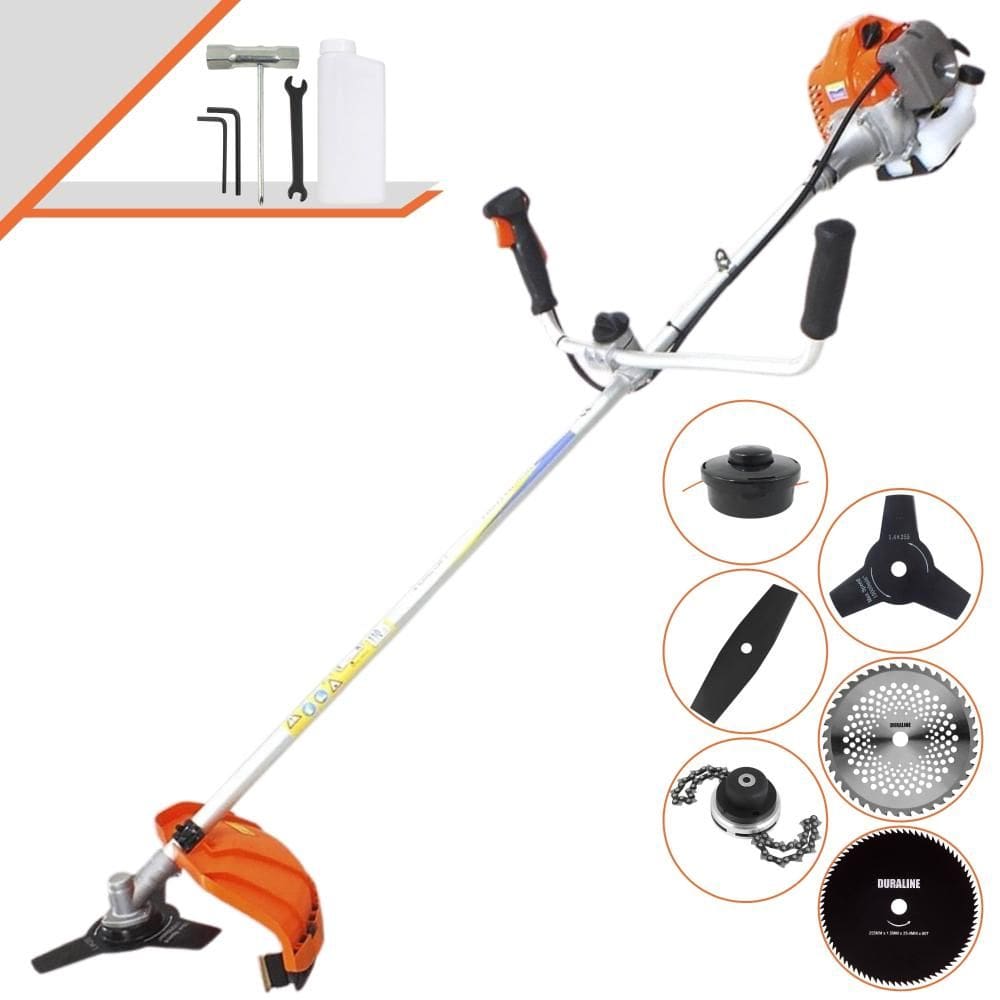 Roçadeira Robusta Vulcan VR430P À Gasolina 2T 43cc 1,7HP 6 Opções de Corte C/ Facas 2 Pontas, 3 Pontas, 40 Dentes, 80 Dentes, Trimmer e Carretel Nylon