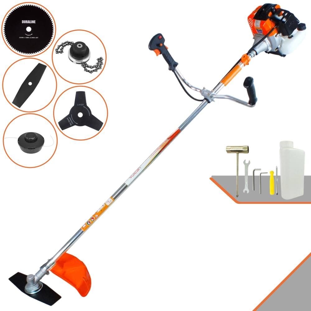Roçadeira Robusta  À Gasolina Vulcan VR430S 43cc 1,7HP + Lâmina 2 Pontas + Lâmina 3 Pontas + Lâmina 80 Dentes + Carretel Nylon + Trimmer