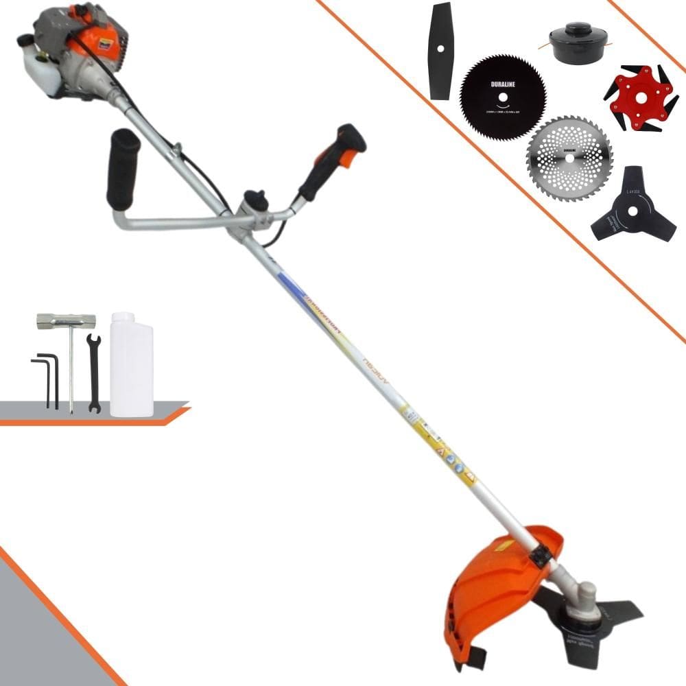 Roçadeira  Completa Vulcan VR330-P À Gasolina 2T 33cc 1,2HP de Potência Alta Rotação Com Carretel de Nylon + Kit 5 Lâminas de Cortes