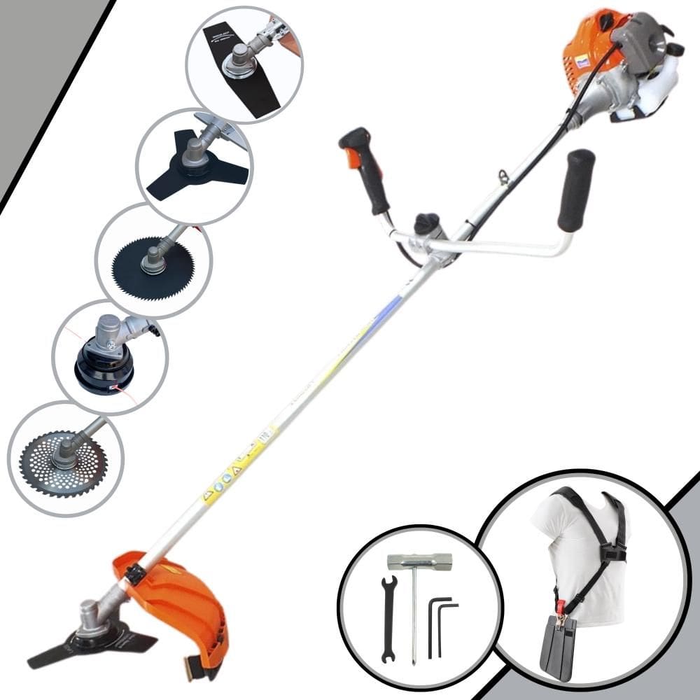 Aparador de Grama Vulcan VR430P À Gasolina 1,7HP 43cc Com Guidão Anti-Vibração Lâmina Facão + Lâmina 3 Pontas + Disco 40 Dentes e 80 Dentes + Carretel