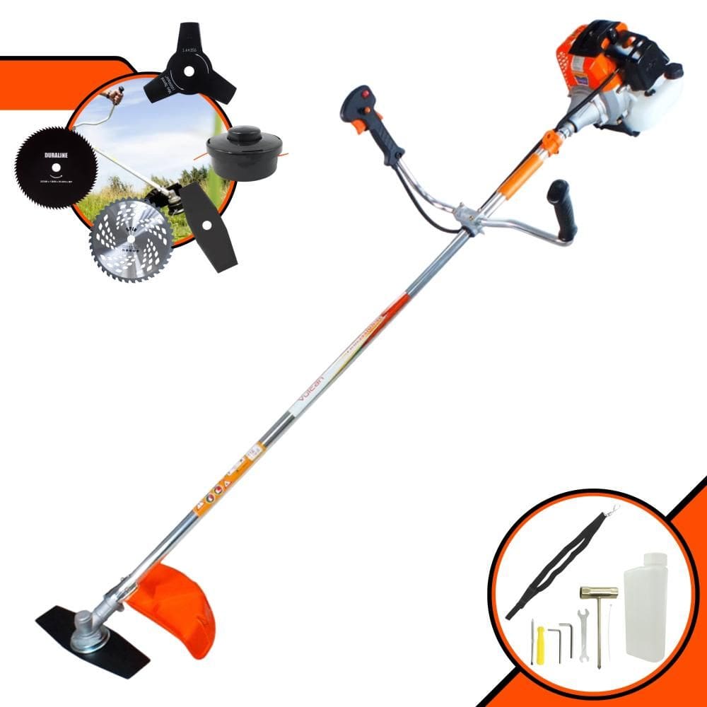 Aparador de Grama À Gasolina Vulcan VR430S Motor 2T 43cc 1,7HP de Potência 10.000rpm Roçadeira Completa Com Carretel de Nylon e Kit 4 Lâminas de Corte