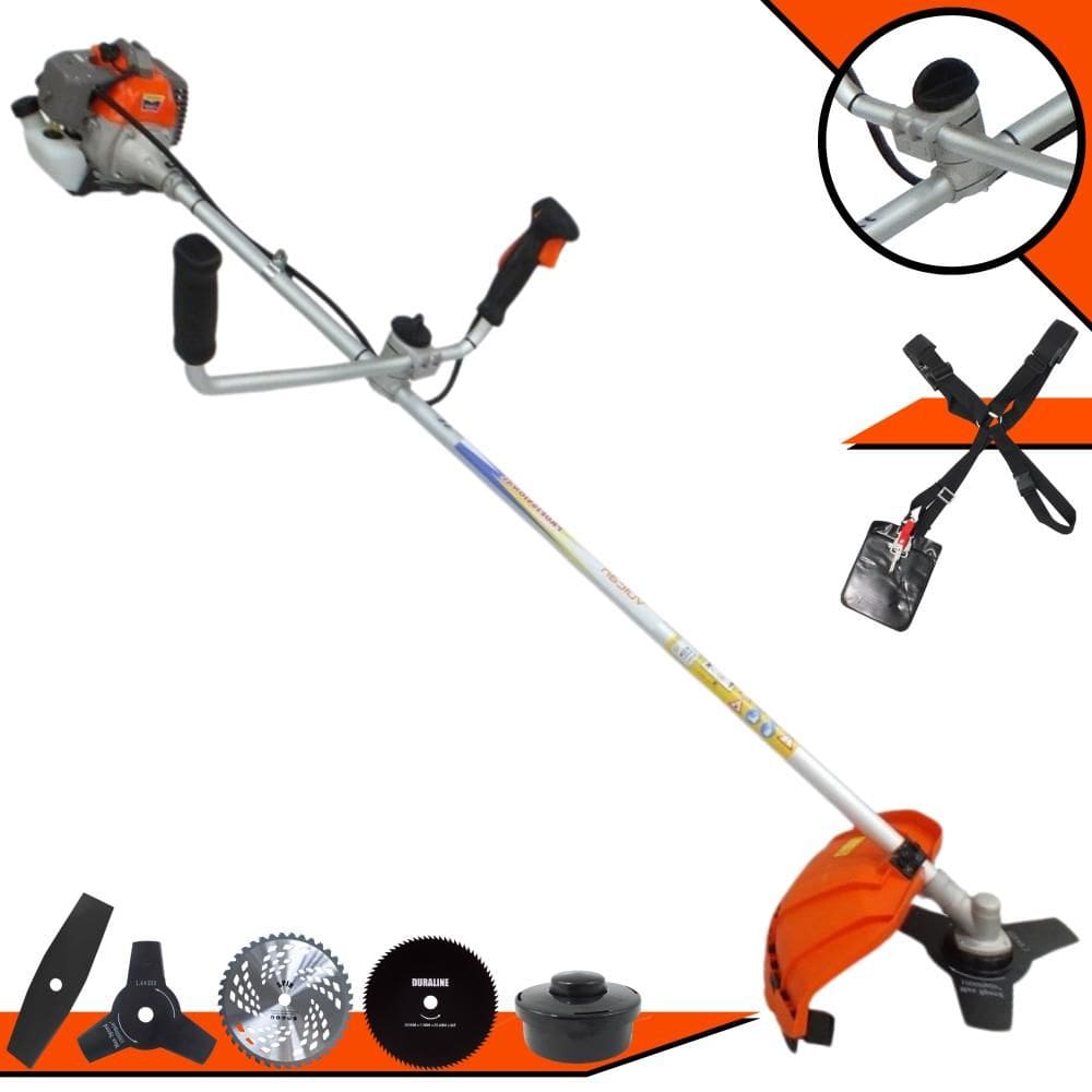 Roçadeira Vulcan VR330-P À Gasolina 33cc 1,2HP de Potência 10.000rpm Com Carretel + Faca 2 Pontas + Faca 3 Pontas + Faca 40 Dentes + Faca 80 Dentes