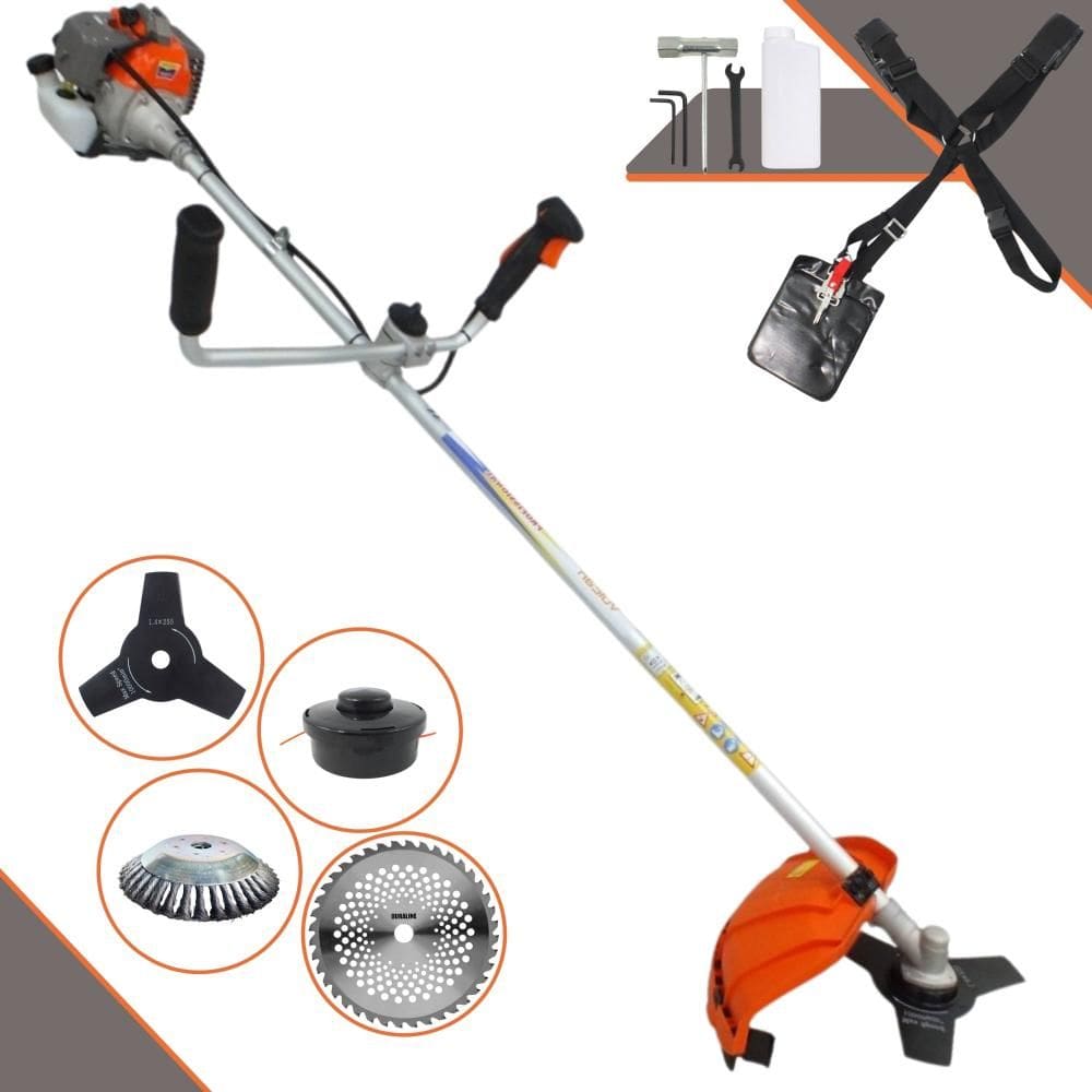 Roçadeira Vulcan VR330P À Gasolina 33cc 1,2HP Alta Rotação e Performance Com Carretel de Nylon e Faca 3 Pontas + EXTRA Faca 40 Dentes + Escova de Aço