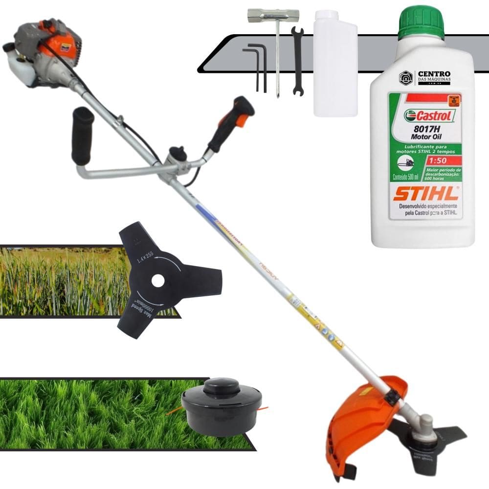 Roçadeira Vulcan VR330-P À Gasolina 33cc 1,2HP 10.000rpm 2 Opções de Corte Com Guidão Anti-Vibração Lâmina 3 Pontas + Carretel de Nylon + ÓLEO STIHL