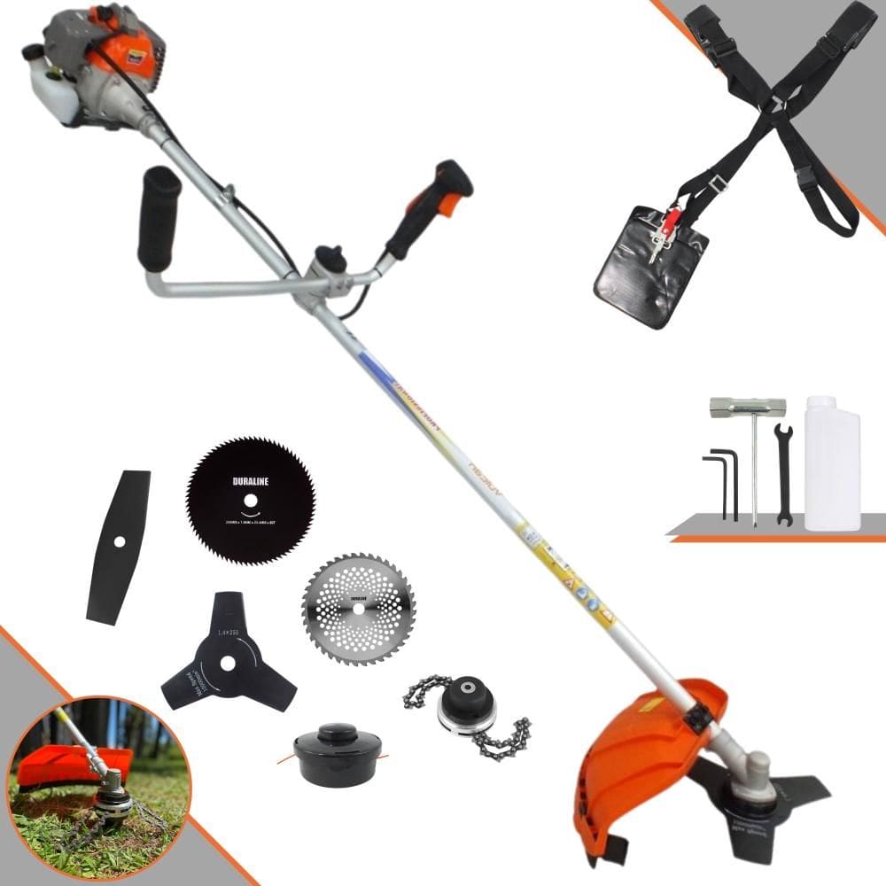 Roçadeira Vulcan VR330P 33cc 1,2HP Com Guidão Anti-Vibração Carretel e Faca 3 Pontas + Faca 2 Pontas + Faca 40 Dentes Vídea + Faca 80 Dentes + Trimmer