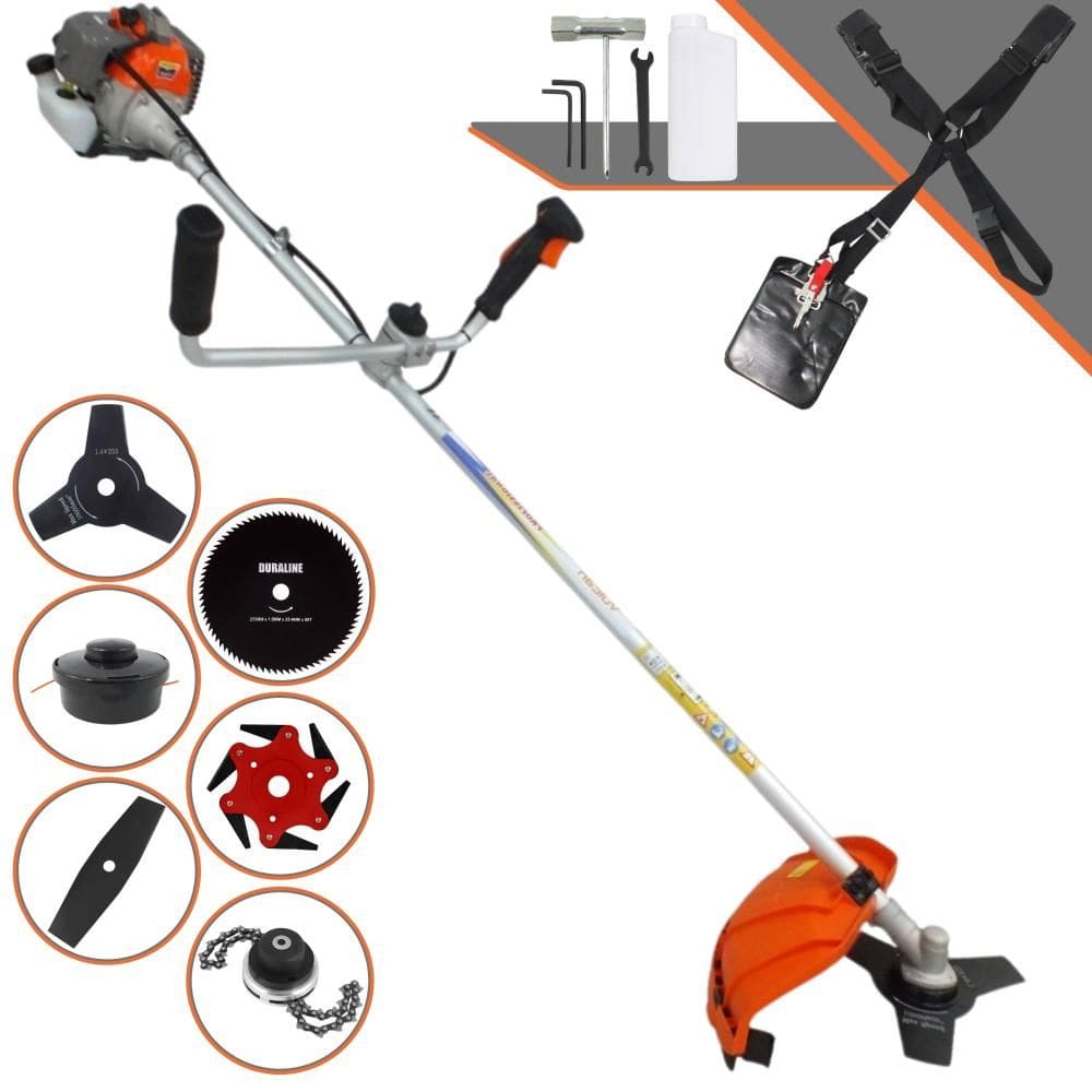 Roçadeira À Gasolina VR330P Vulcan 33cc 2T 1,2HP Completa C/ Carretel Nylon + Faca 2 Pontas + Faca 3 Pontas + Faca 6 Pontas + Faca 80 Dentes + Trimmer