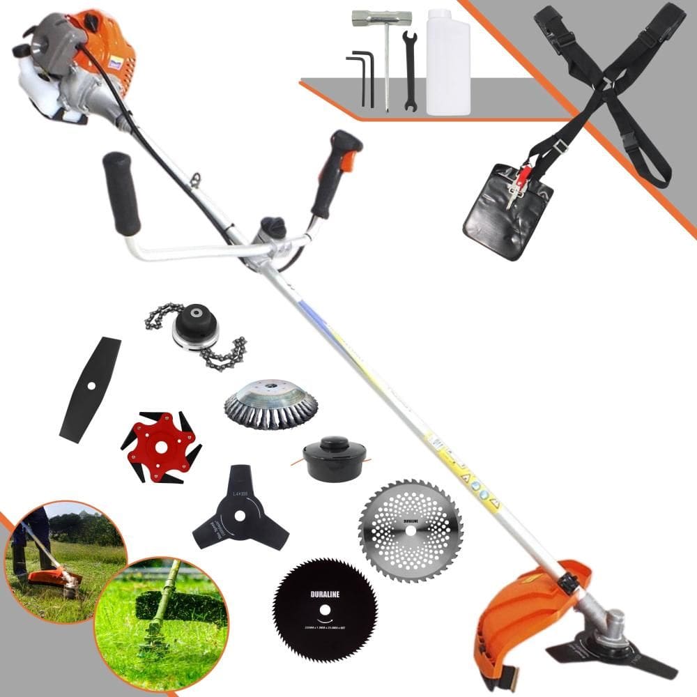 Aparador de Grama Vulcan VR430P 43cc 1,7HP Com Carretel + Facas 2 Pontas, 3 Pontas, 6 Pontas, 40 Dentes de Vídea, 80 Dentes, Trimmer e Escova de Aço