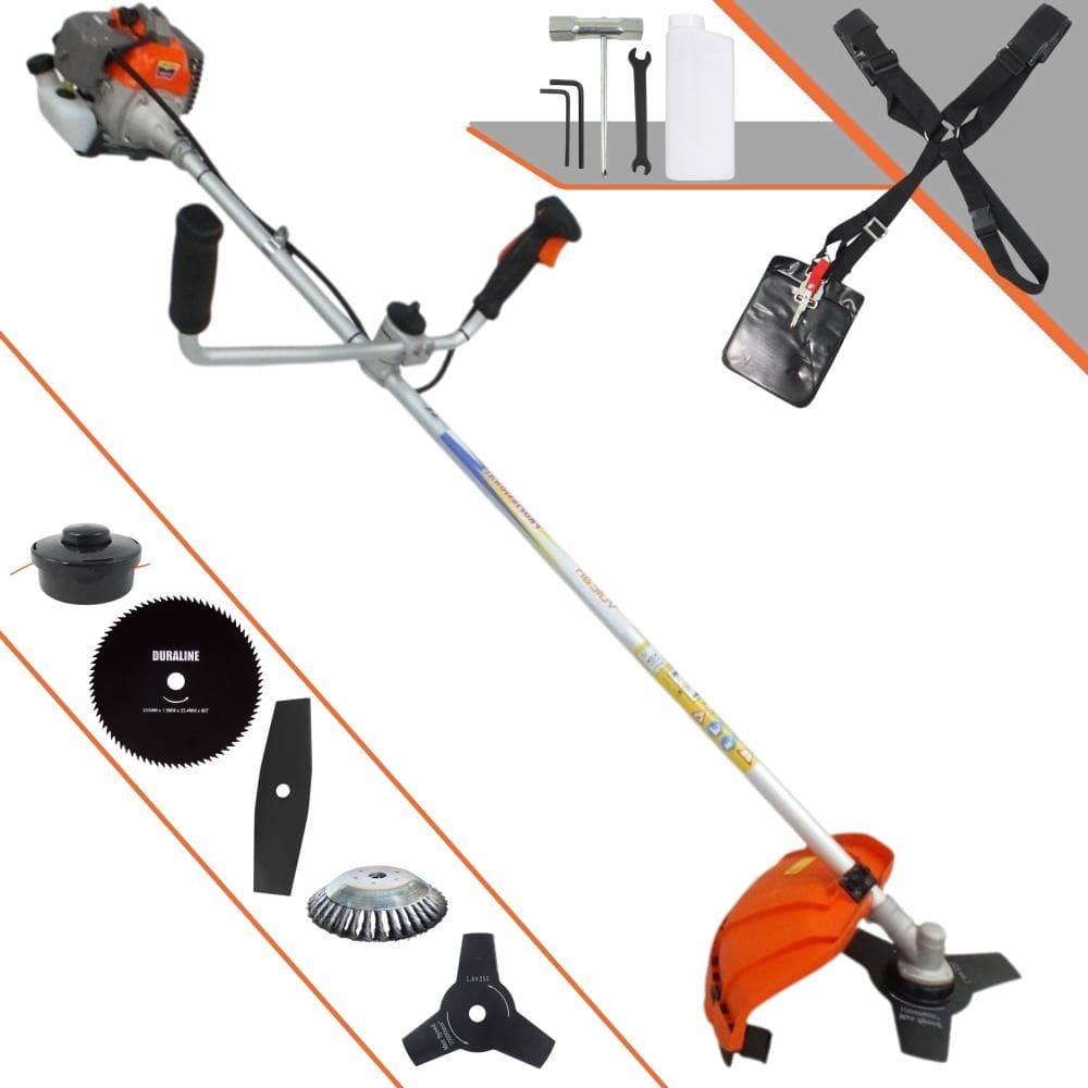 Roçadeira Robusta Vulcan VR330P À Gasolina 33cc 1,2HP 5 Opções de Corte Com Guidão Antivibração Facas 2 Pontas, 3 Pontas, 80 Dentes, Escova e Carretel
