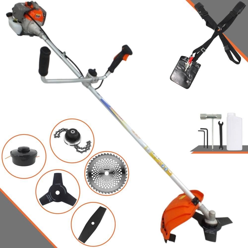 Roçadeira Vulcan VR330-P 33cc 1,2HP 10000rpm C/ Guidão AntiVibração Carretel Nylon + Faca 2 Pontas + Faca 3 Pontas + Faca 40 Dentes de Vídea + Trimmer