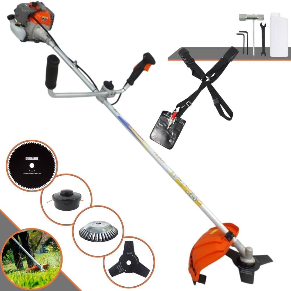 Roçadeira  Vulcan VR330P 33cc 10.000rpm 1,2HP 4 Opções de Corte Com Guidão Anti-Vibração Faca 3 Pontas, Faca 80 Dentes, Escova e Carretel