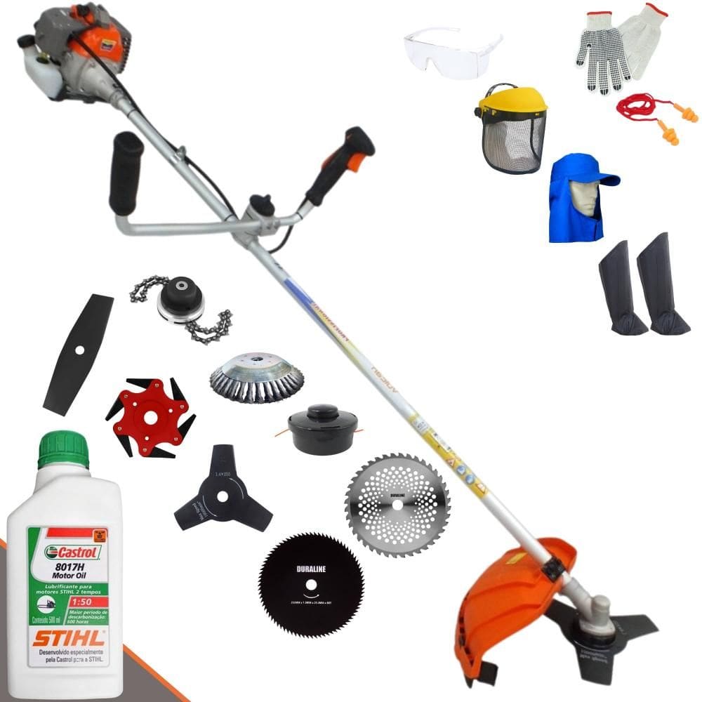 Roçadeira VP330-P Vulcan 33cc C/ Carretel Nylon + Facas 2 Pontas, 3 Pontas, 6 Pontas, 40 Dentes, 80 Dentes, Trimmer e Escova de Aço + EPI + ÓLEO STIHL