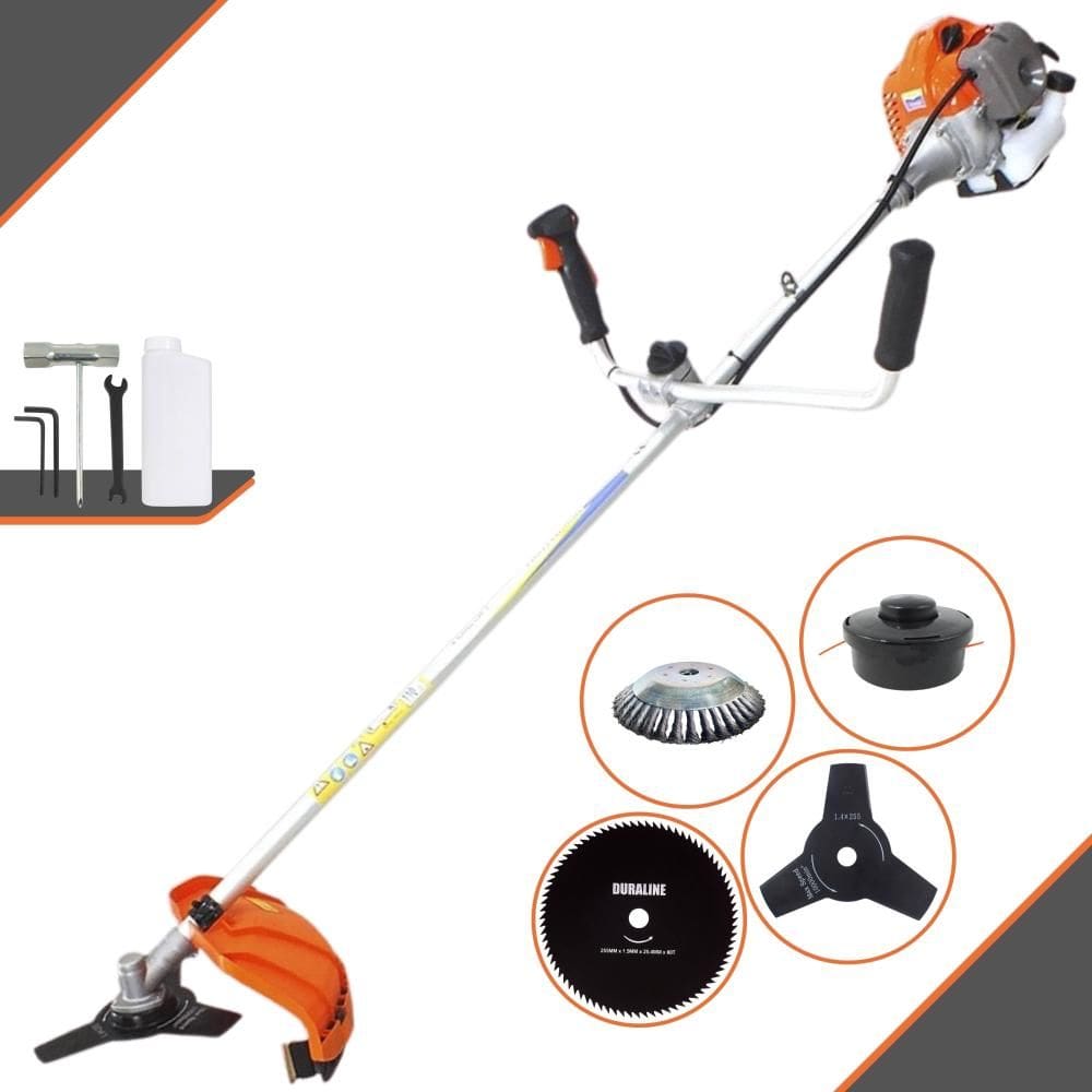 Cortador de Grama VR430P Vulcan À Gasolina 43cc 1,7HP 10000rpm Com Guidão Anti-Vibração Carretel + Faca 3 Pontas + Faca 80 Dentes + Escova 38 Cerdas