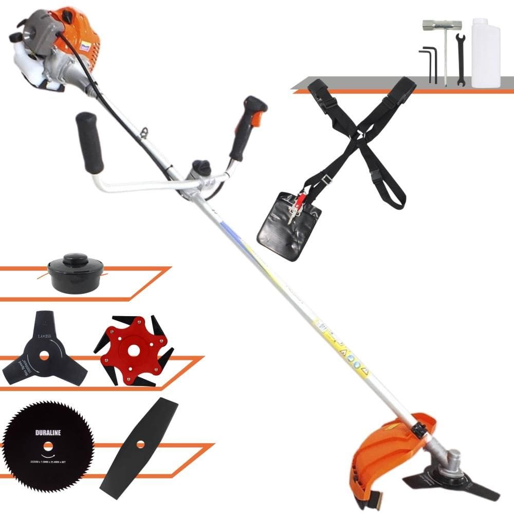 Roçadeira Robusta Vulcan VR430-P À Gasolina 2 Tempos 43cc 10000rpm 1,7HP Completa 5 Opções de Corte Com Facas 2 Pontas, 3 Pontas, 6 Pontas e 80 Dentes