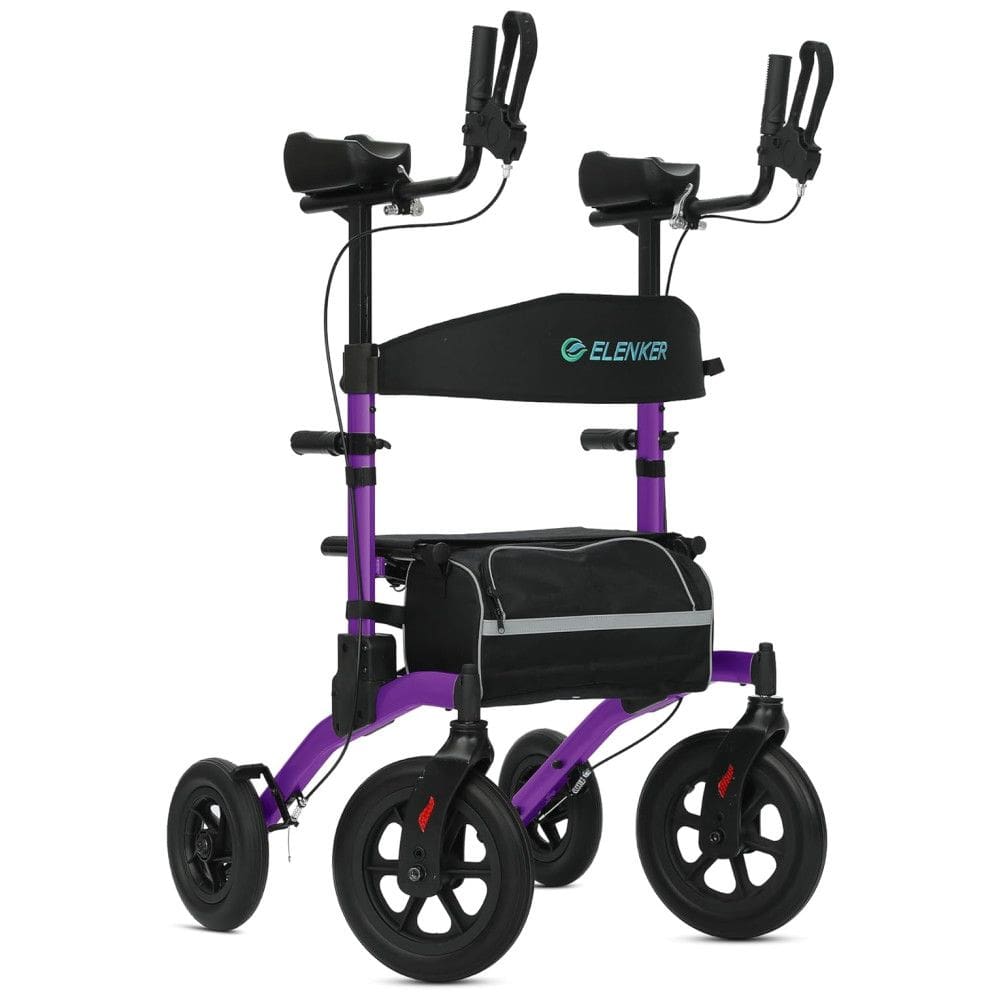 Andador Dobrável para Idosos com Assento e 4 Rodas para Todos os Terrenos, ELENKER, Roxo