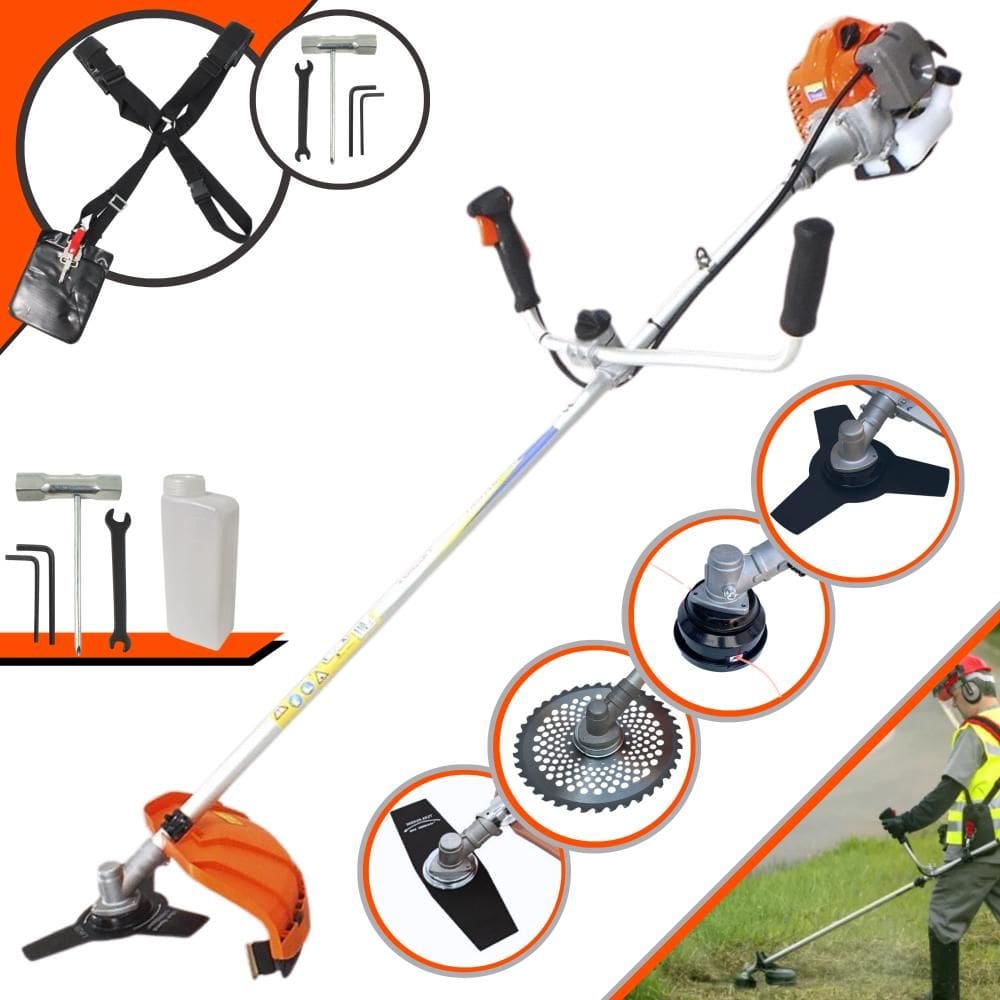 Roçadeira  Vulcan VR430P À Gasolina 43cc 1,7HP 4 Opções de Corte Com Lâmina Facão, Lâmina 3 Pontas, Lâmina 40 Dentes e Carretel de Nylon