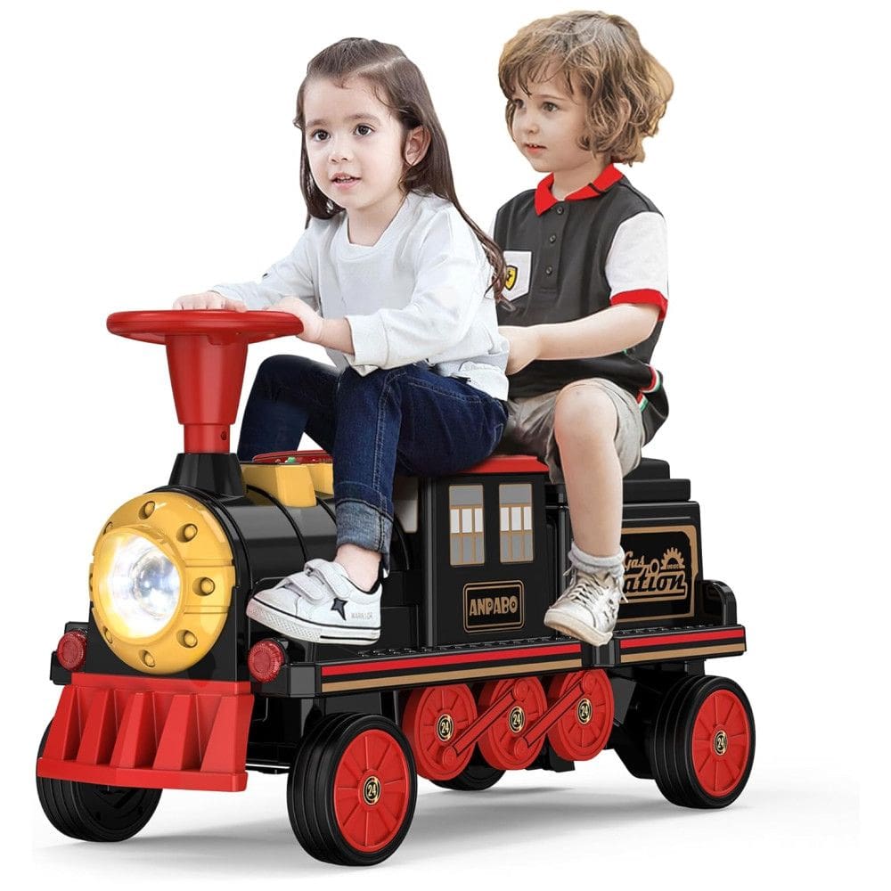Trem Elétrico Infantil a Bateria 12V com Assento Ajustável, Música, Farol e Apito, ANPABO, Preto