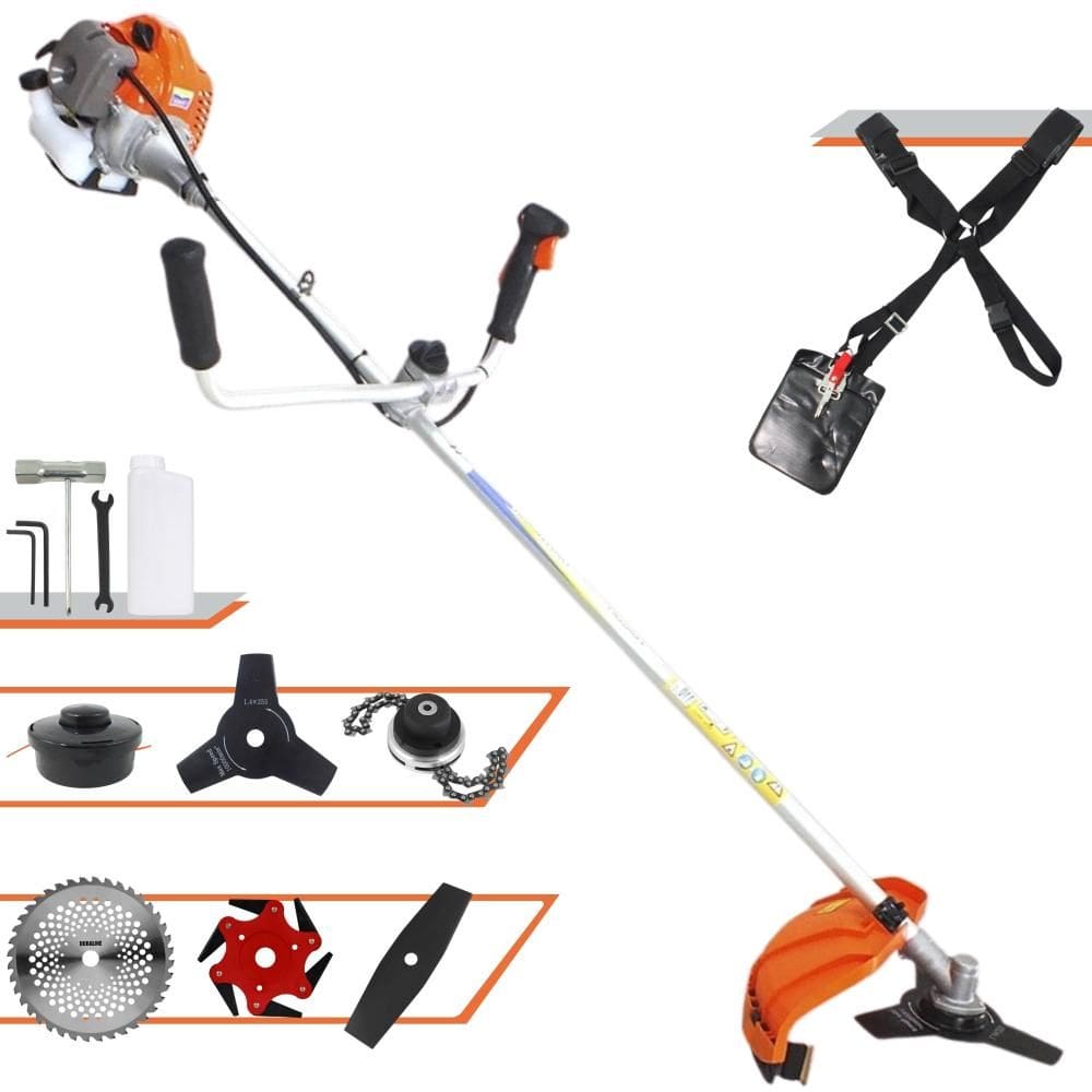 Roçadeira À Gasolina Vulcan VR430P 43cc 1,7HP Alta Rotação Com Cabeçote de Nylon + Facas 2 Pontas, 3 Pontas, 6 Pontas, 40 Dentes de Vídea e Trimmer