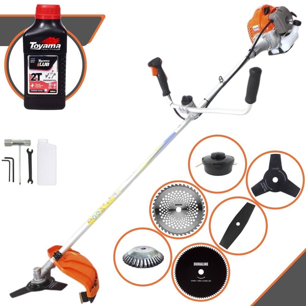 Roçadeira À Gasolina Vulcan VR430P 43cc Com Carretel, Faca 2 Pontas, Faca 3 Pontas, Faca 40 Dentes Vídea, Faca 80 Dentes + Escova de Aço + ÓLEO TOYAMA