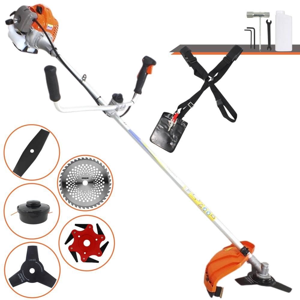 Cortador de Grama Vulcan VR430P À Gasolina 43cc Para Todos os Tipos de Trabalho Com Guidão Antivibração Carretel de Nylon + Kit de 4 Lâminas de Cortes