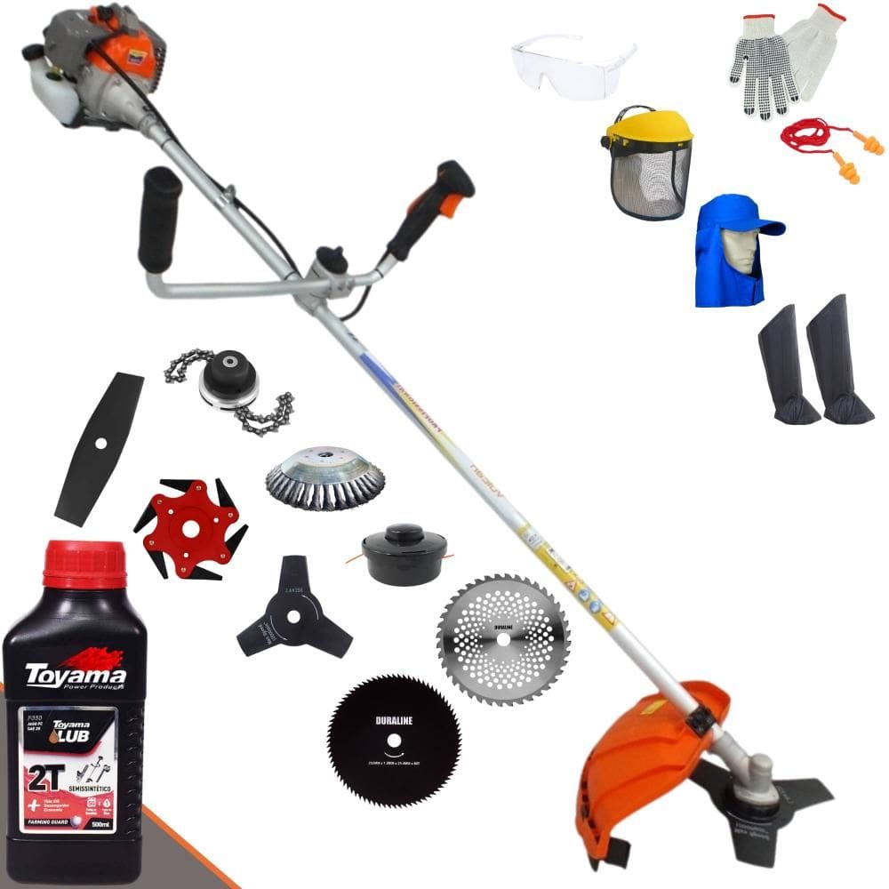 Cortador de Grama Lateral Vulcan VR330P 33cc 1,2HP 10.000rpm Roçadeira Com Guidão Anti-Vibração Carretel Nylon + 7 Opções de Corte + EPI + ÓLEO TOYAMA