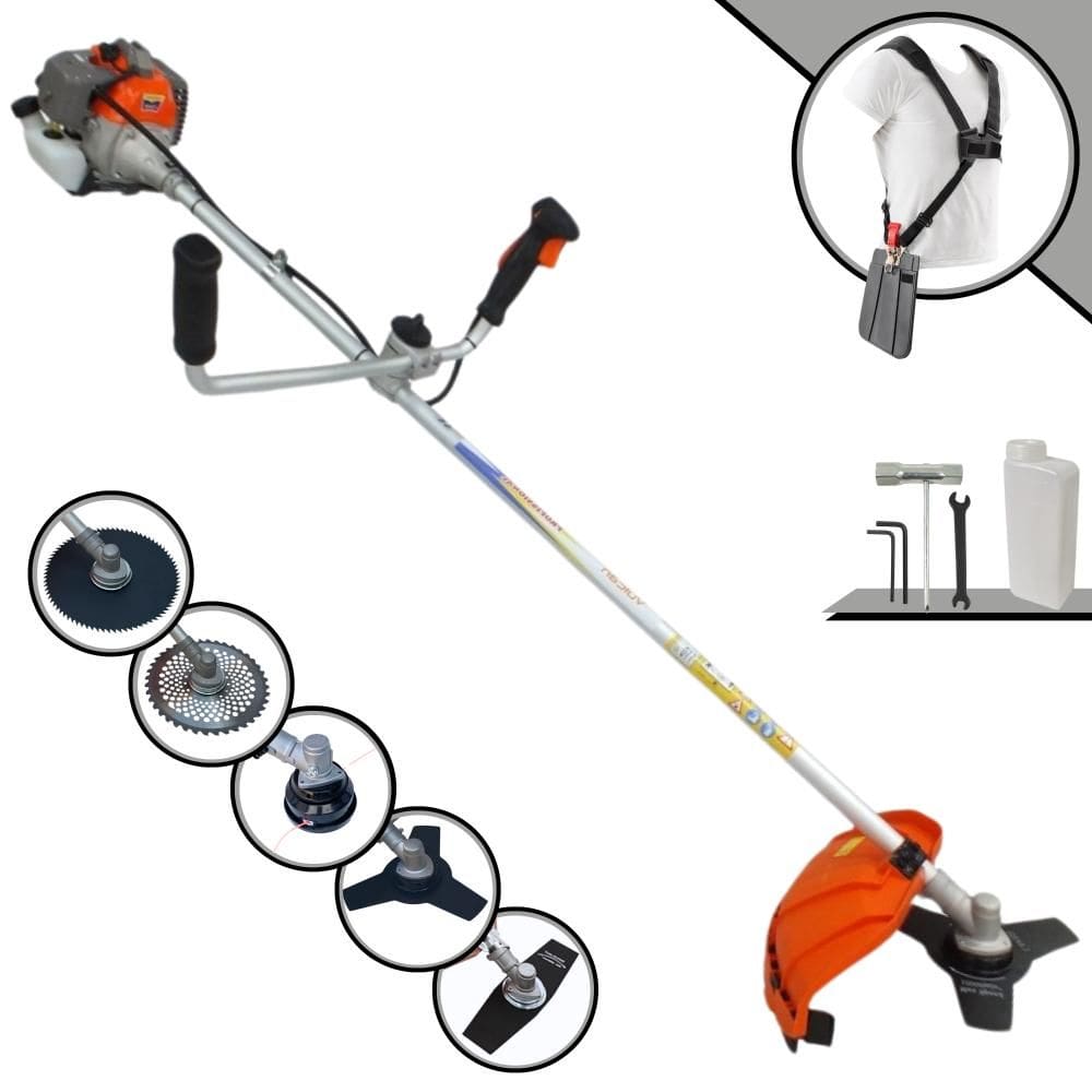 Roçadeira Multifuncional Completa Vulcan VR430P À Gasolina 43cc Para Todos os Tipos de Trabalho Com Carretel de Nylon + Kit de 4 Lâminas de Cortes