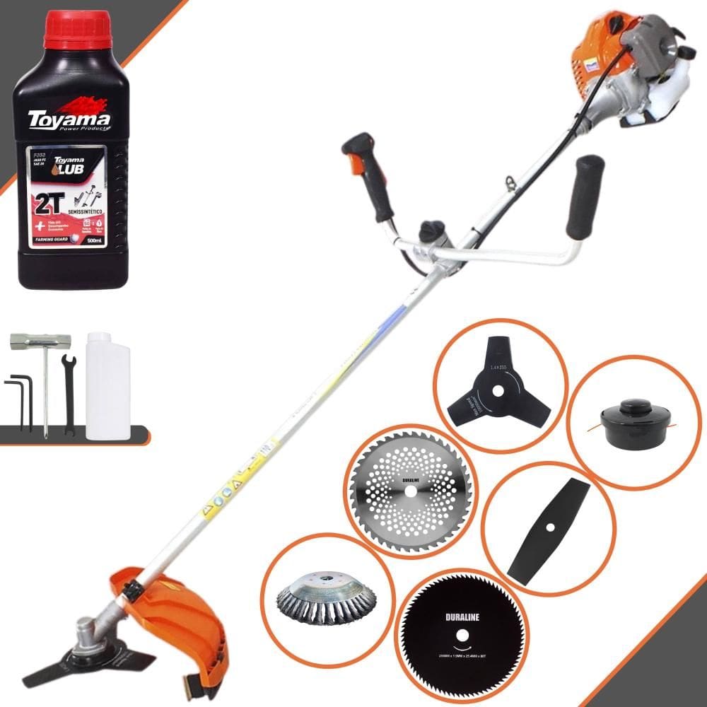 Cortador de Grama  À Gasolina 2 Tempos Vulcan VR430P 43cc 1,7HP 10.000rpm Roçadeira Multifuncional Com 6 Opções de Cortes + ÓLEO TOYAMA 2T