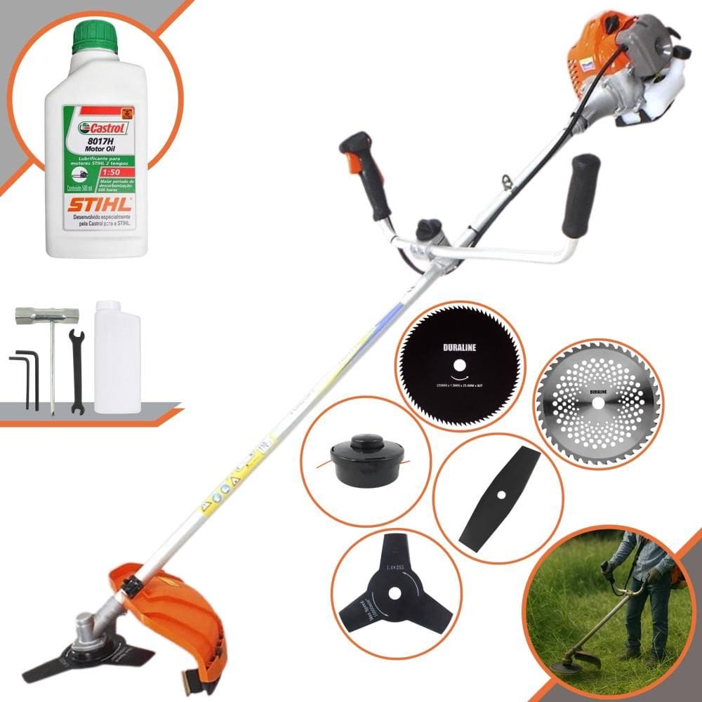 Roçadeira Multifunções Vulcan VR430P 43cc 2T 1,7HP 10.000rpm Com Carretel e Faca 3 Pontas + Faca 2 Pontas, Faca 40 Dentes, Faca 80 Dentes + ÓLEO STIHL