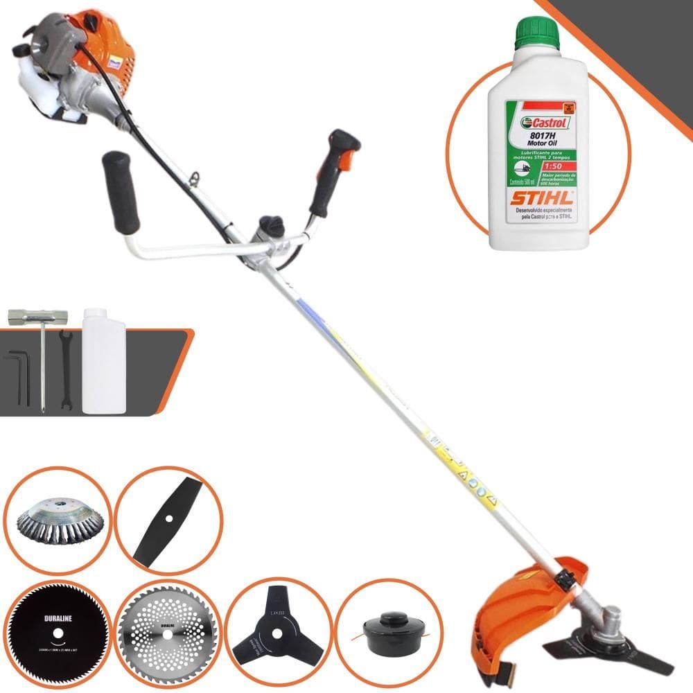 Aparador de Grama À Gasolina Vulcan VP430P 43cc 1,7HP 10.000rpm Roçadeira Multifuncional Com Guidão Anti-Vibração 6 Opções de Cortes + ÓLEO STIHL 2T