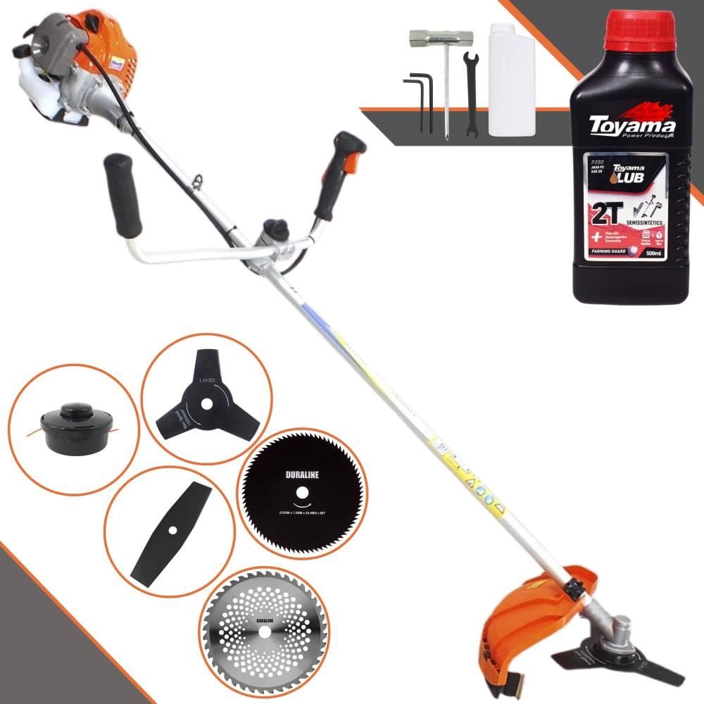 Roçadeira Vulcan VR430-P 43cc 1,7HP Com Carretel Nylon + Lâmina Facão + Lâmina 3 Pontas + Lâmina 40 Dentes Vídea + Lâmina 80 Dentes + ÓLEO TOYAMA 2T