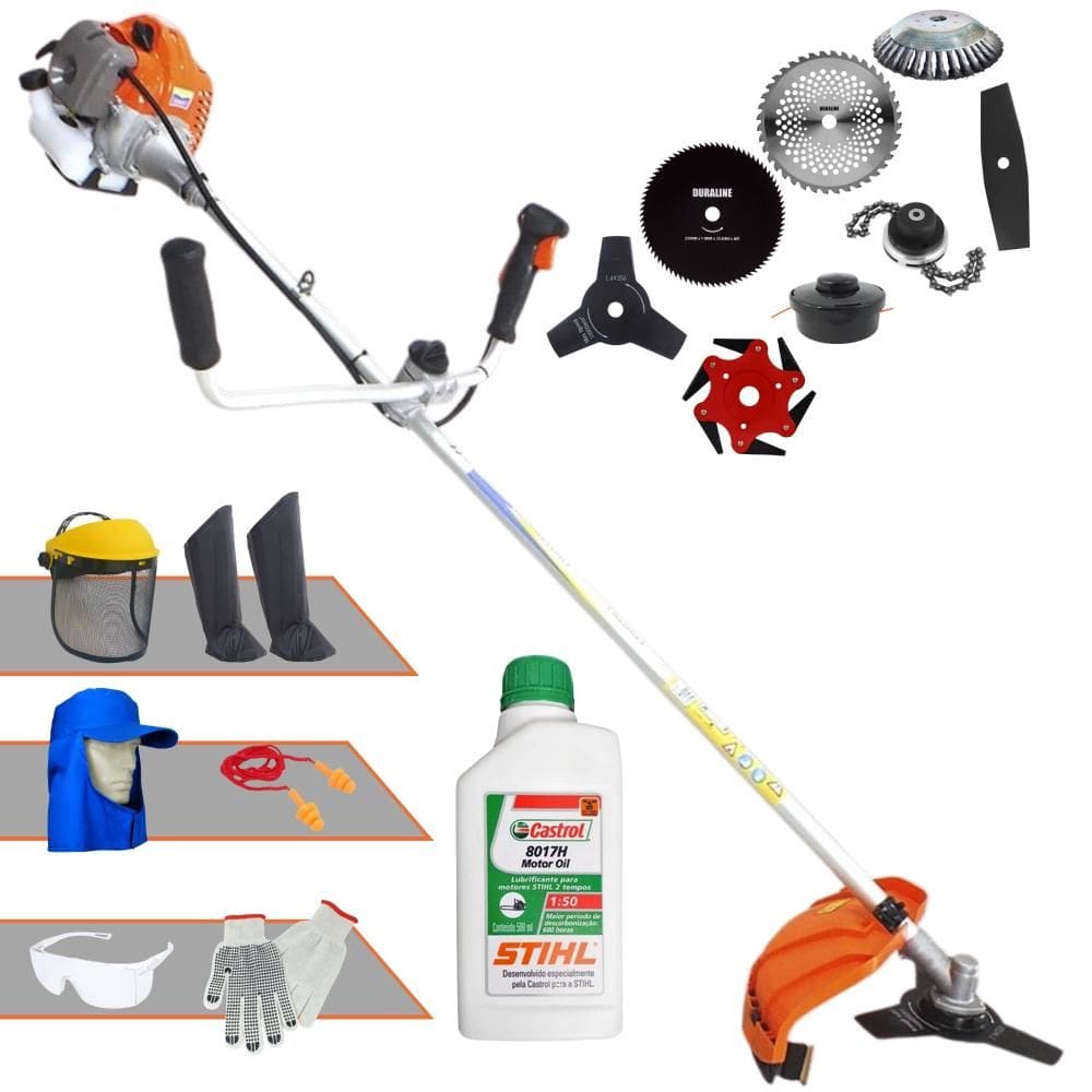 Roçadeira Vulcan VP430P À Gasolina 1,7HP 43cc Ideal Para Todos os Tipos de Trabalho Com Carretel + Kit de 7 Opções de Cortes + EPI + ÓLEO STIHL 2T