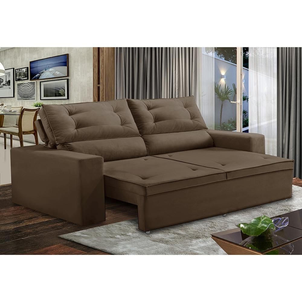 Sofá Retrátil e Reclinável 3 lugares com Molas 2,00m Laisa Suede Marrom Madelina Decor