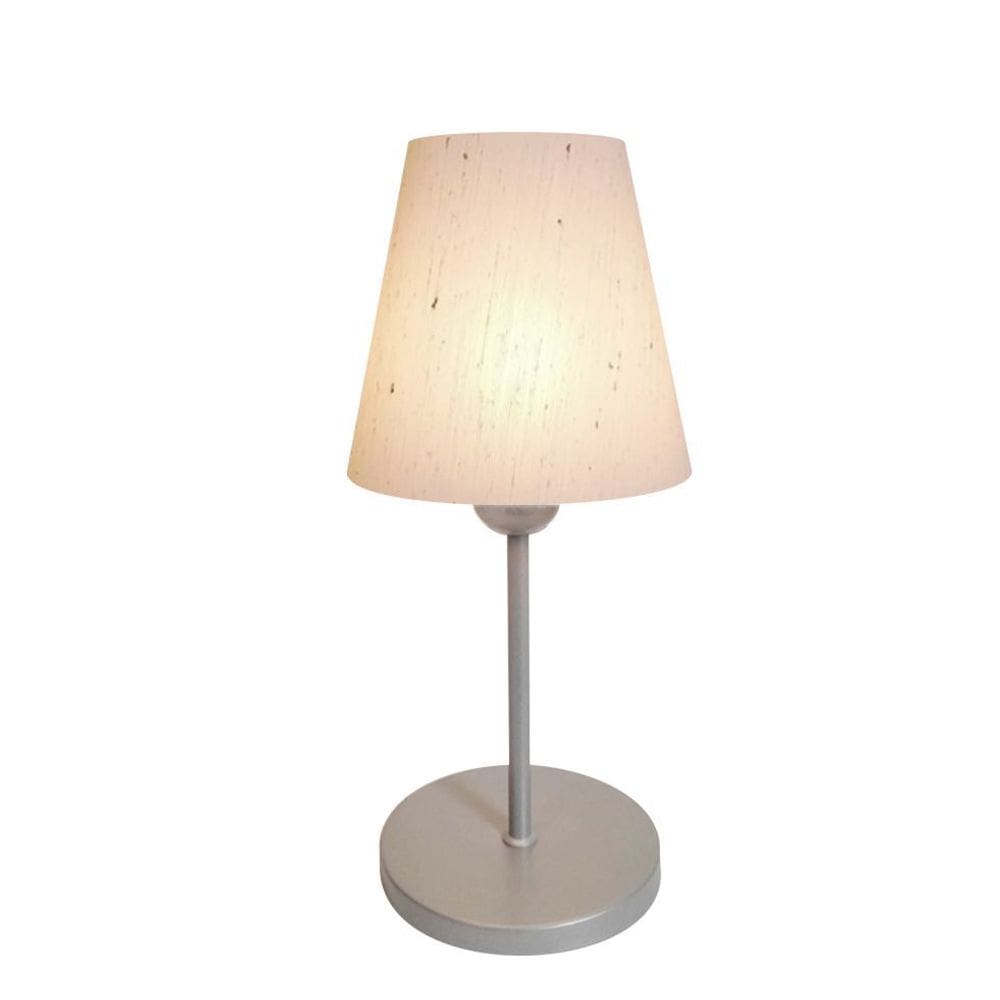 Abajur de Mesa Md-2005 Base Aluminio Cinza Cúpula em Tecido Cone Linho Bege - Bivolt
