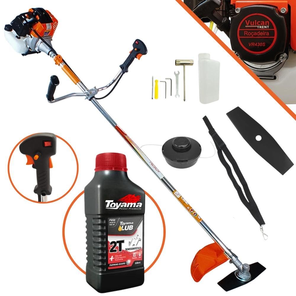 Roçadeira Vulcan VR430-S À Gasolina 43cc 1,7HP Motor 2 Tempos Alta Rotação e Performance Com Carretel de Nylon + Faca 2 Pontas + ÓLEO TOYAMA FG50