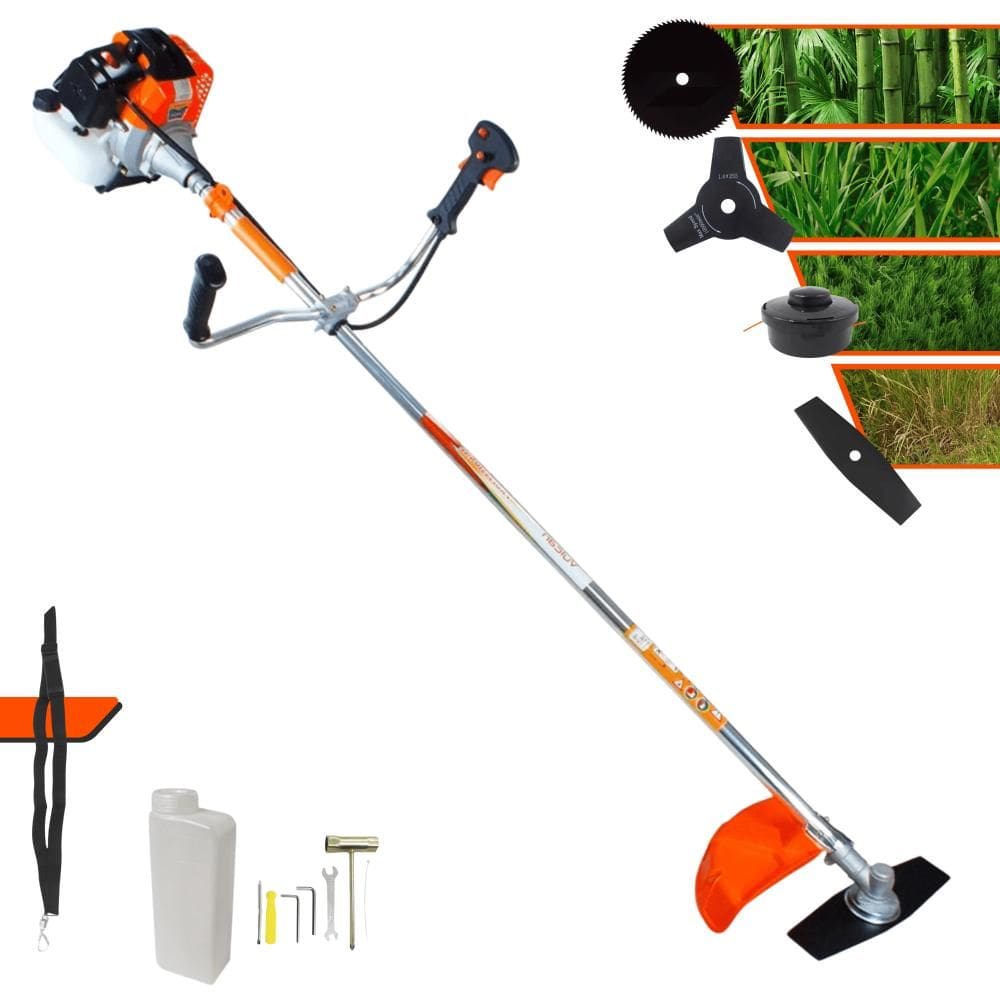 Roçadeira Robusta Vulcan VR430S À Gasolina 43cc 1,7HP 10.000rpm Multifunções Com Carretel de Nylon + Lâmina Facão + Lâmina 3 Pontas + Lâmina 80 Dentes