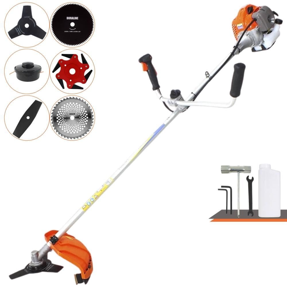 Roçadeira À Gasolina Vulcan VR430P 2T 43cc 1,7HP Alta Rotação Com Cabeçote Nylon + Facas 2 Pontas, 3 Pontas, 6 Pontas, 40 Dentes de Vídea e 80 Dentes