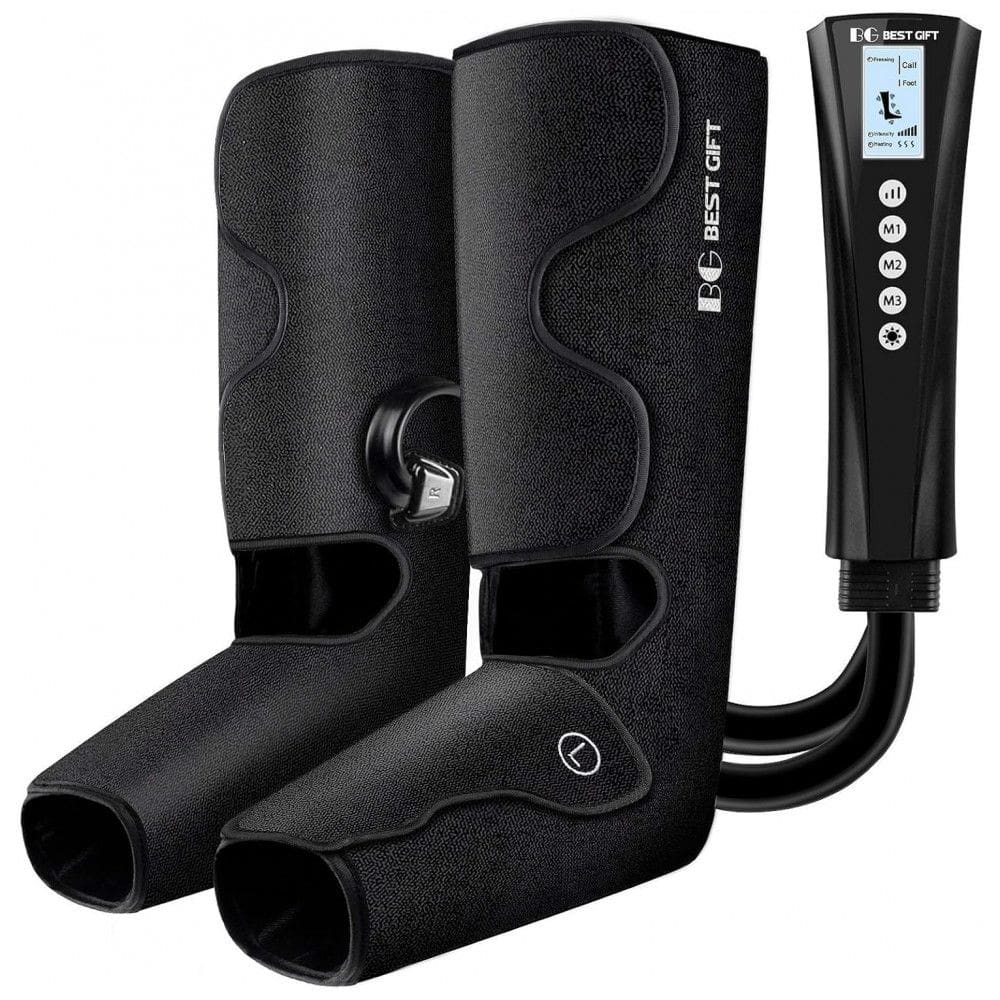 Massageador Elétrico de Compressão para Pernas e Pés 3 Modos e 3 Intensidades, Bestgift, Preto
