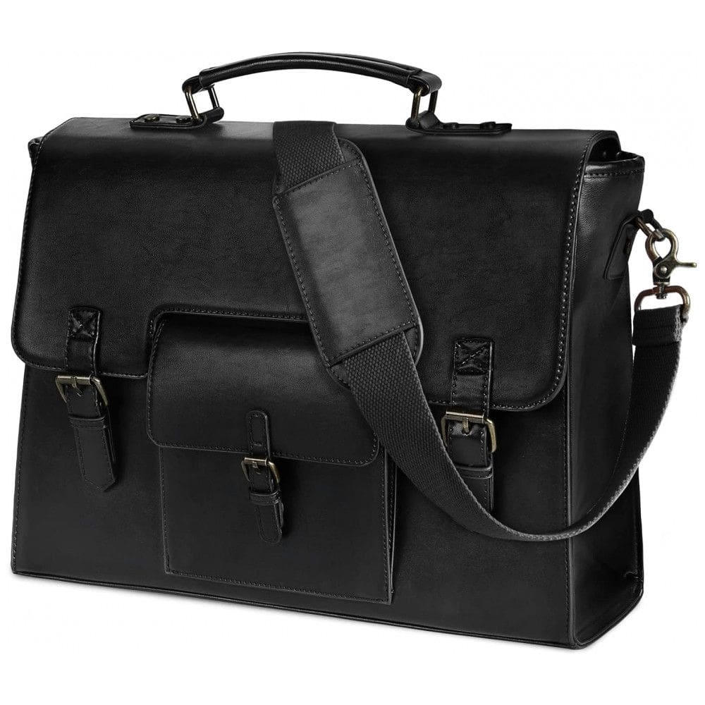 Bolsa Maleta de Couro Sintético Unissex para Laptop, KTMOUW, Preto