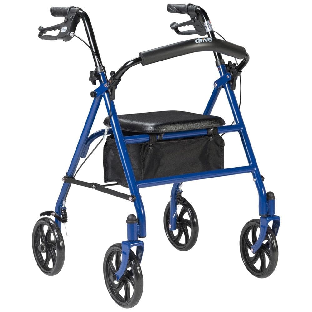 Andador com Assento Rollator Drive Medical 10257BL1, Aço Resistente, 4 Rodas 19cm, Altura Ajustável, Encosto Removível