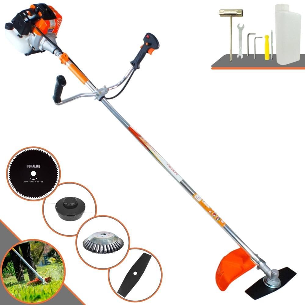 Roçadeira Lateral Completa Vulcan VR430-S À Gasolina Motor 2 Tempos 1,7HP 43cc 10.000rpm + Kit Extra de Lâmina 80 Dentes e Escova de Aço 38 Cerdas