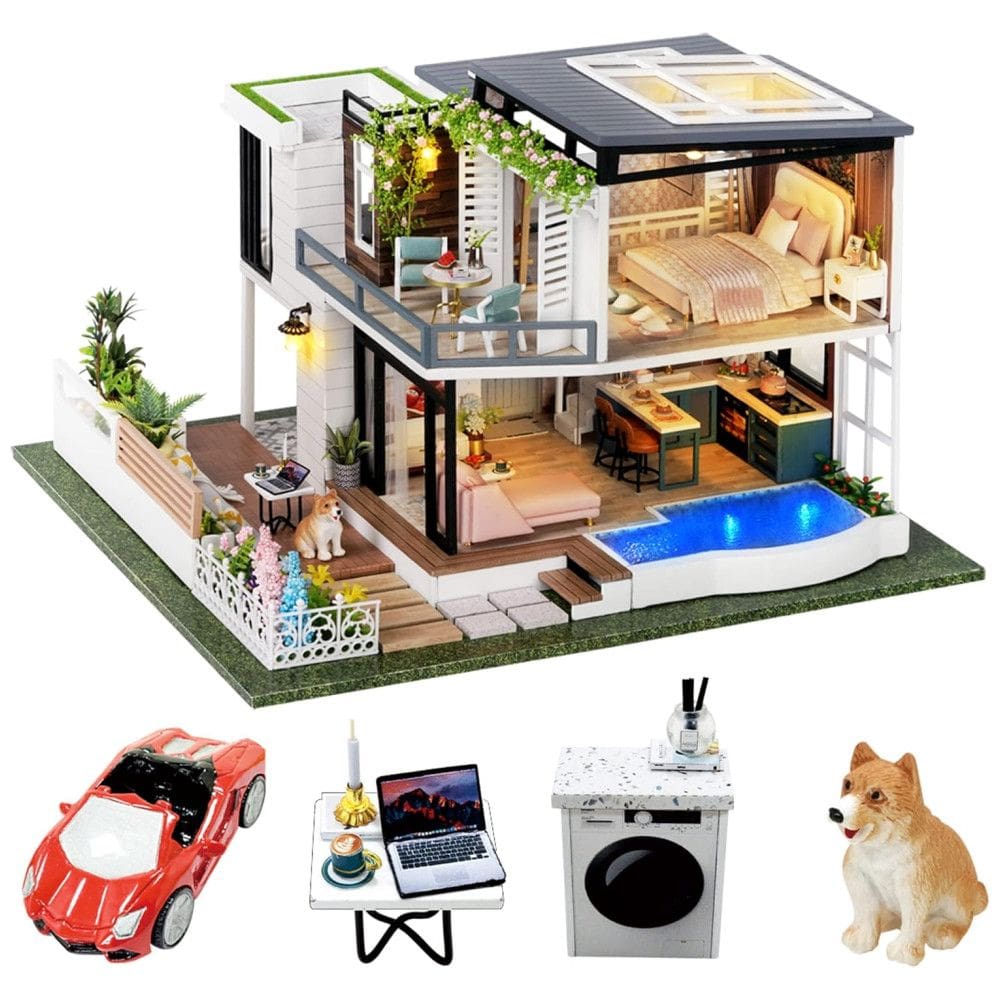 Casa em Miniatura Realista com Móveis Feitos a Mão para Adultos e Adolescentes, Escala 124, SPILAY