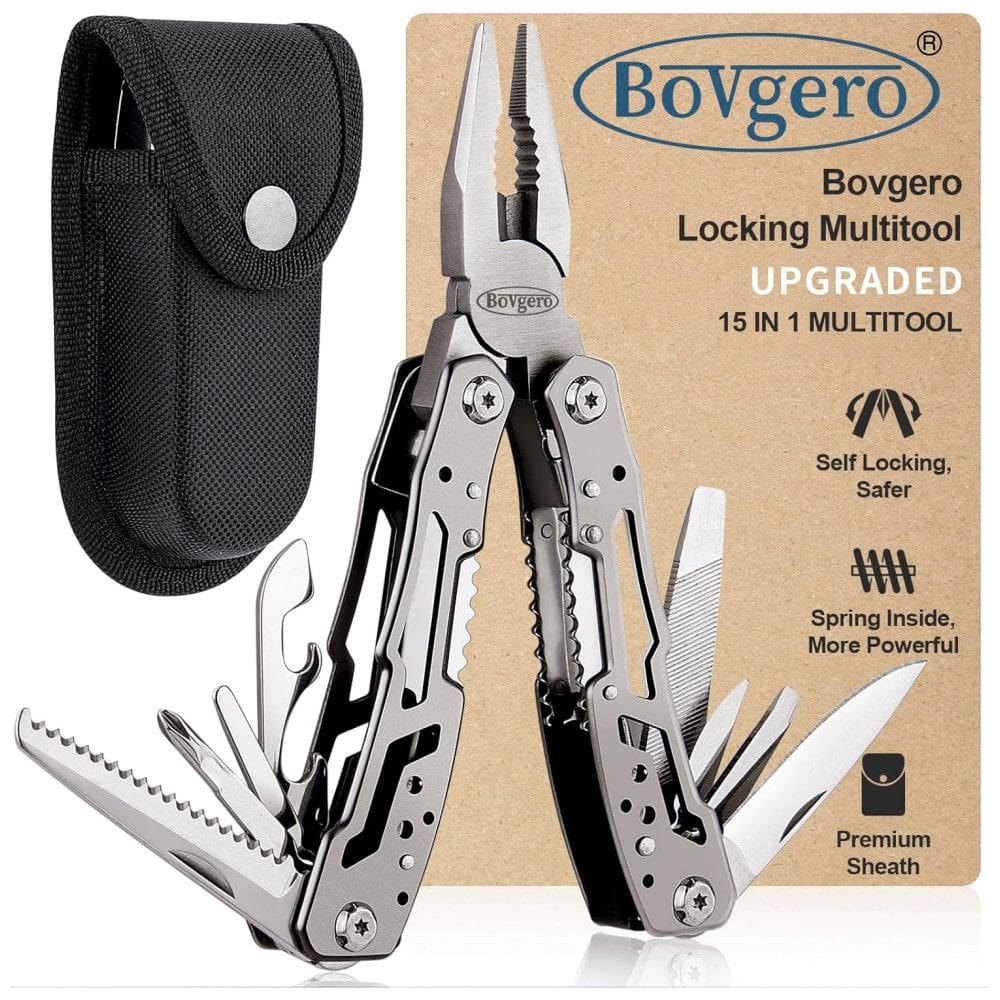 Alicate Multifuncional 15 em 1, Aço Inoxidável com Estojo de Nylon, Bovgero, Prata