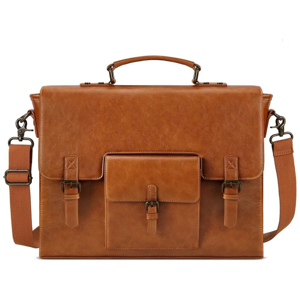 Bolsa Maleta de Couro Sintético Unissex para Laptop, KTMOUW, Marrom Claro