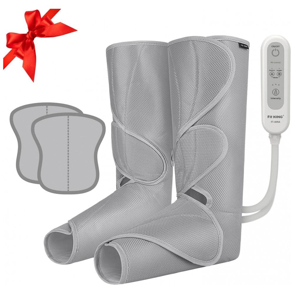 Massageador Elétrico de Compressão para Pernas e Pés 2 Modos e 3 Intensidades, FIT KING, Cinza