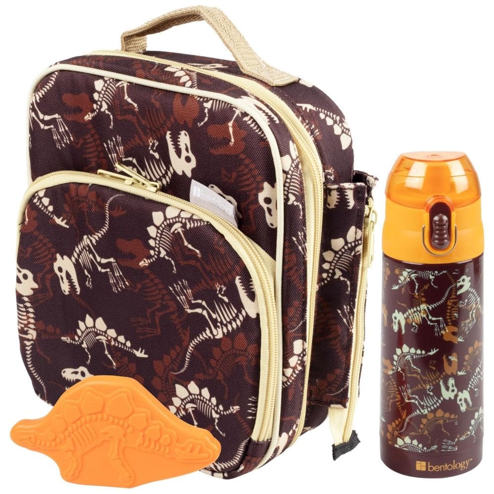 Kit Lancheira Infantil Dino com Isolamento Duplo, BENTOLOGY, Marrom